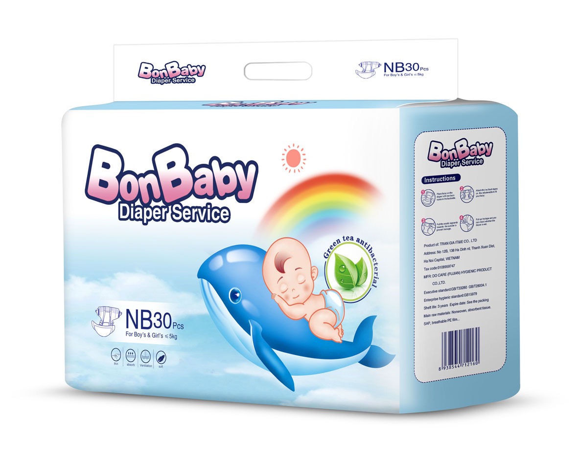 BonBaby cá heo - - Bỉm Dán NB 30 Miếng