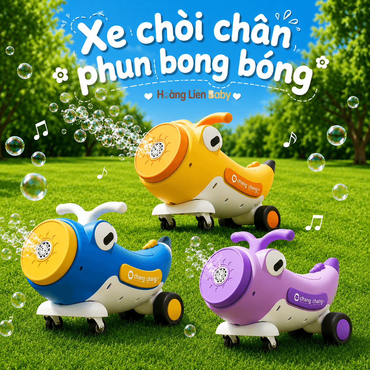 Xe Chòi Chân Phun Bong Bóng Cho Bé