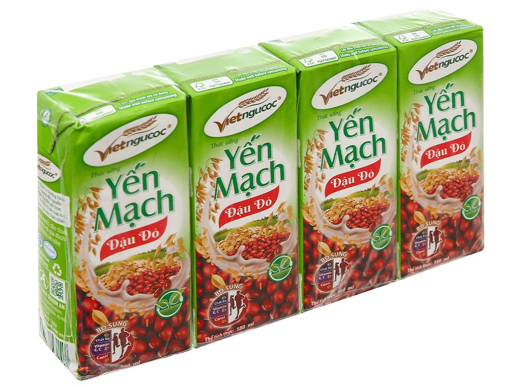 Lốc 4 Hộp Yến Mạch Đậu Đỏ Việt Ngũ Cốc 180ml