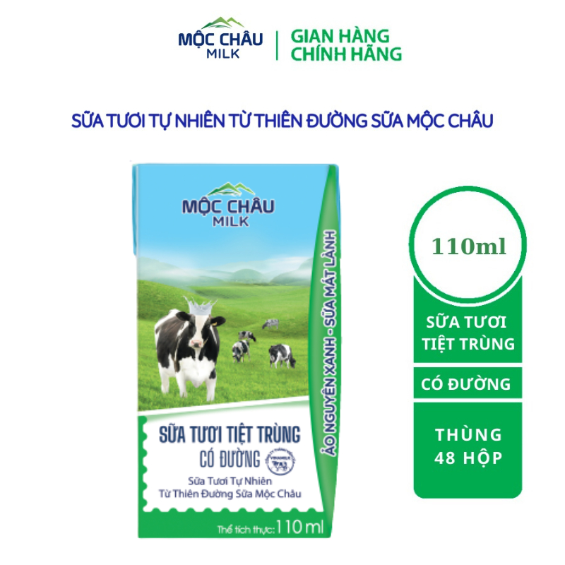 Sữa tươi tiệt trùng có đường MỘC CHÂU 110ml(1 lốc-4 hộp)