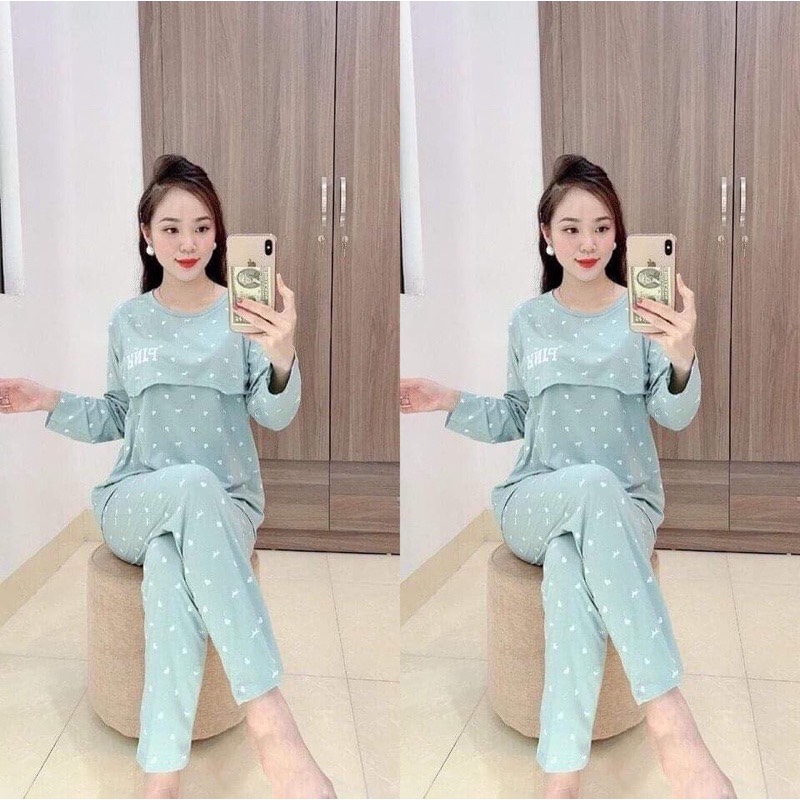 Bộ đồ bầu và sau sinh PINK chất cotton đẹp cho mẹ bầu mặc nhà và cho con bú