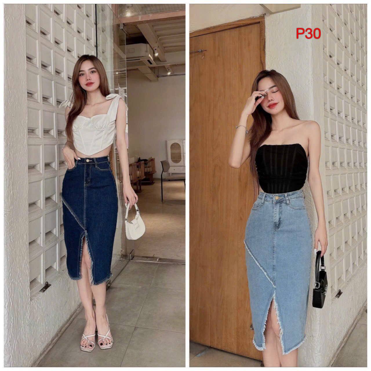 Chân váy jean xẻ đùi Banamo Fashion chân váy bò xẻ tà dáng dài cạp cao  phong cách Ulzzang 564 - Chân váy | ThờiTrangNữ.vn