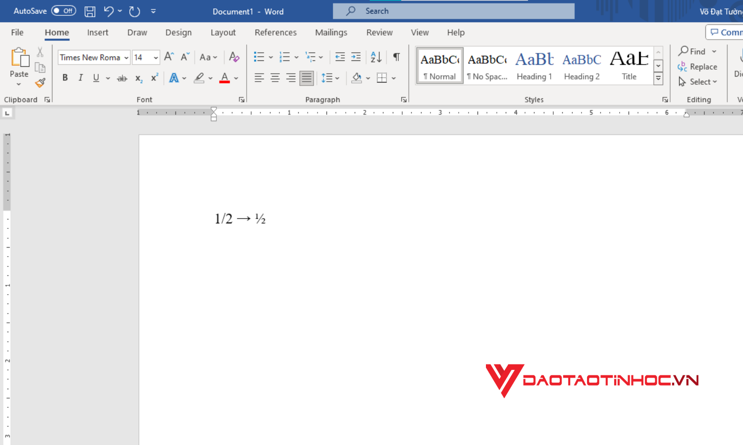 Cách viết phân số trong Word bằng tính năng tự động định dạng 