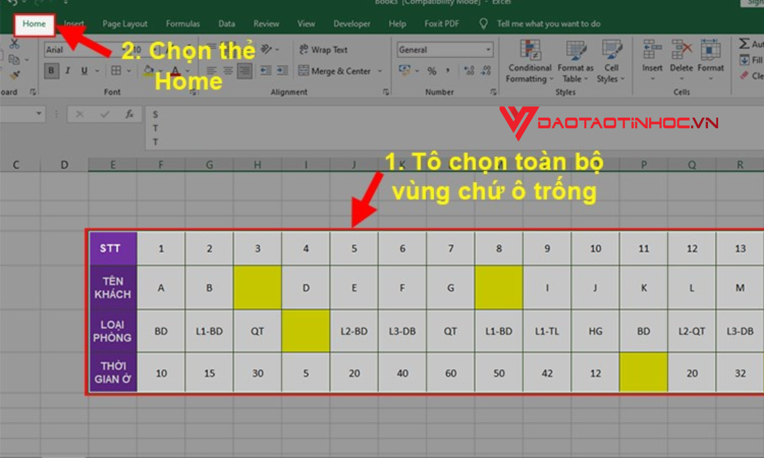 Cách xóa ô trống trong Excel - Bước 1