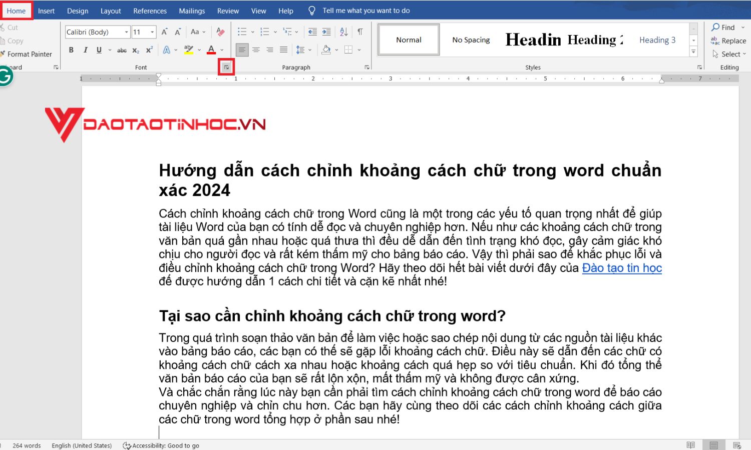 Chỉnh khoảng cách giữa các chữ trong Word - Bước 1