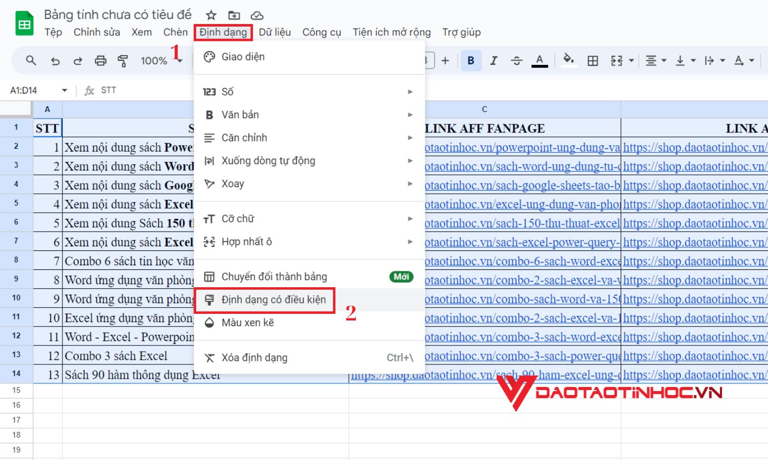 Conditional formatting trong google sheet cơ bản - Bước 3