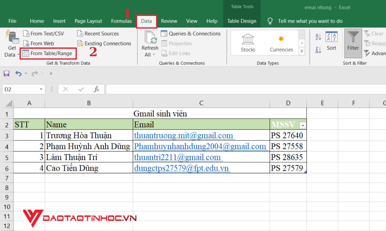 Xóa dữ liệu trùng nhau bằng hàm Power Query - bước 2
