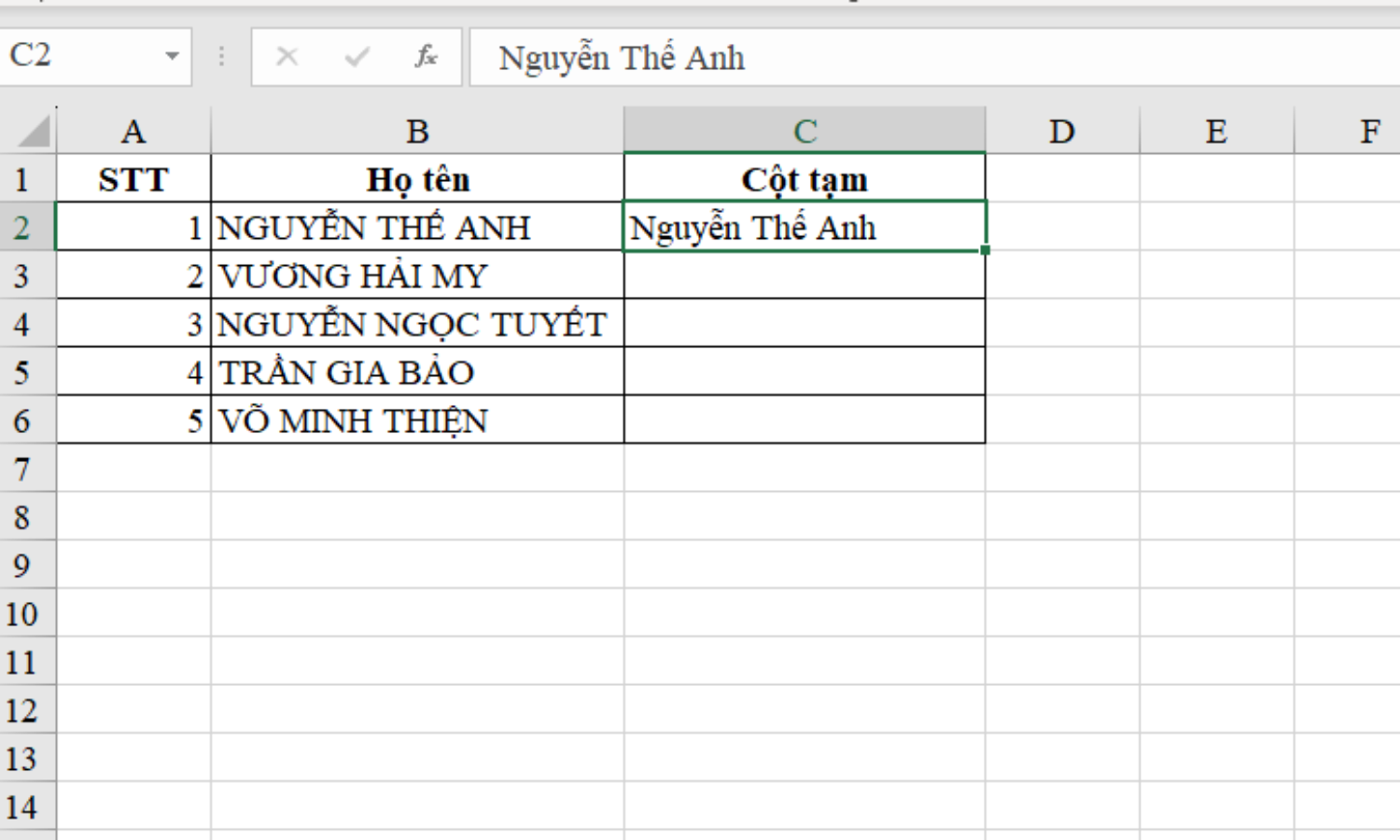 Phím tắt chuyển chữ hoa thành chữ thường trong Excel - Bước 2