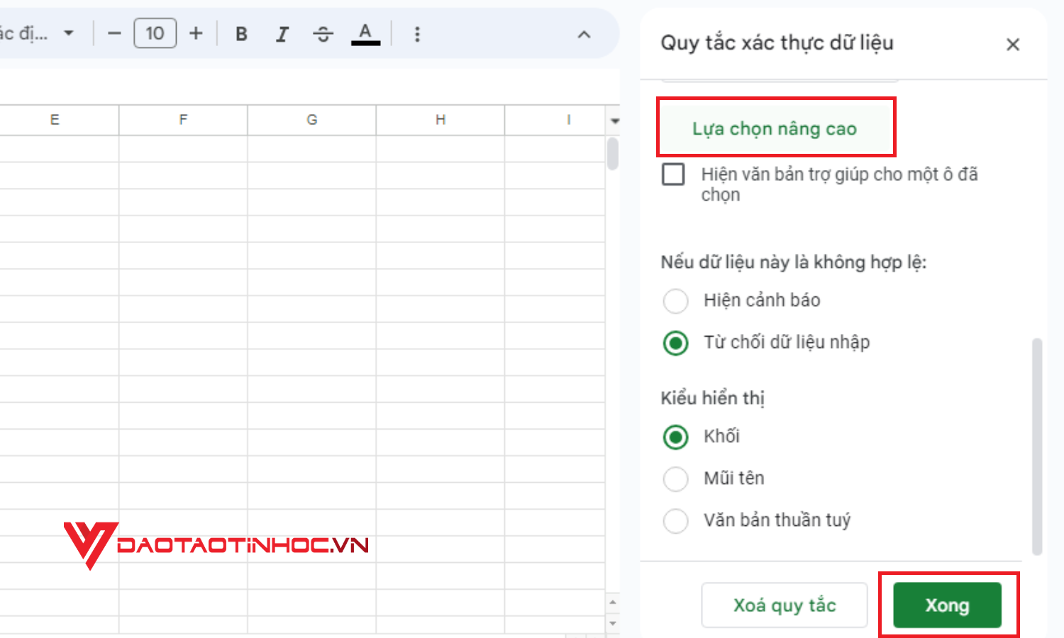 Cách tạo lựa chọn trong Google Sheet bằng cách tự nhập dữ liệu - Bước 5
