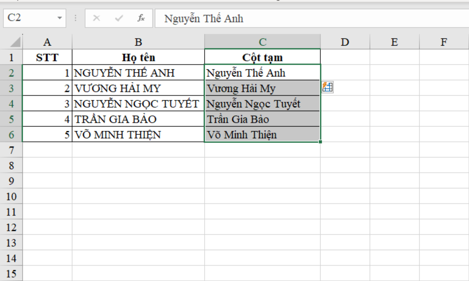 Phím tắt chuyển chữ hoa thành chữ thường trong Excel - Bước 3