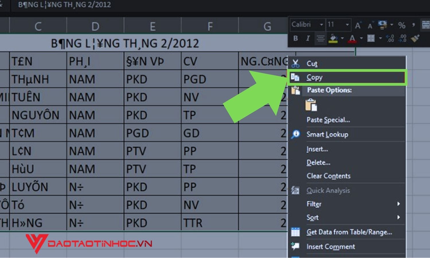 Cách sửa lỗi font chữ trong excel khi tải về - bước 2