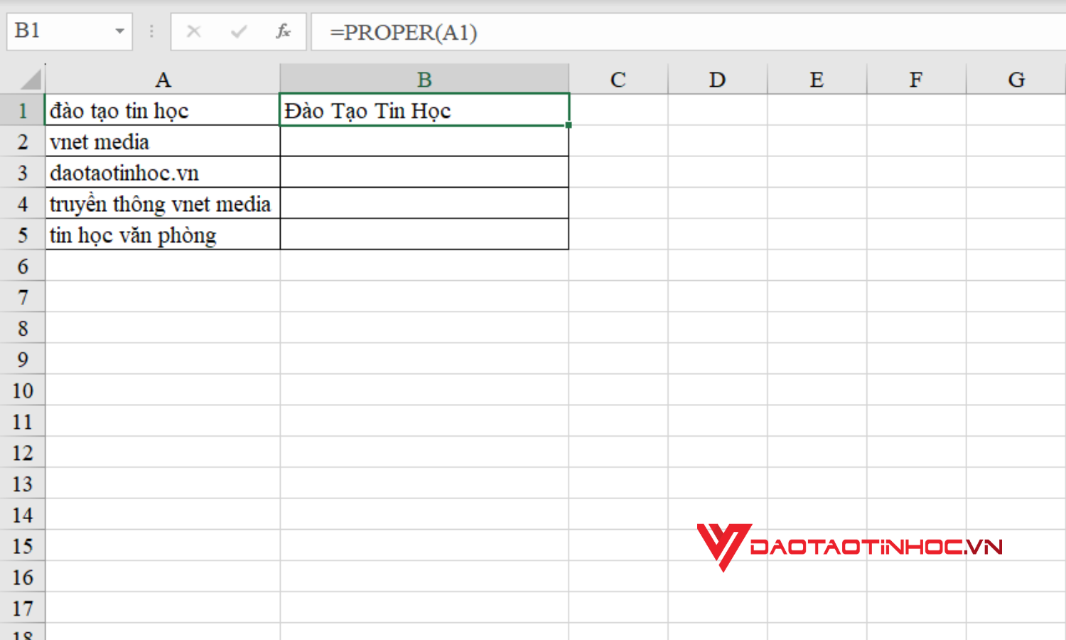 Chuyển chữ thường thành chữ hoa trong Excel bằng hàm PROPER - Bước 2