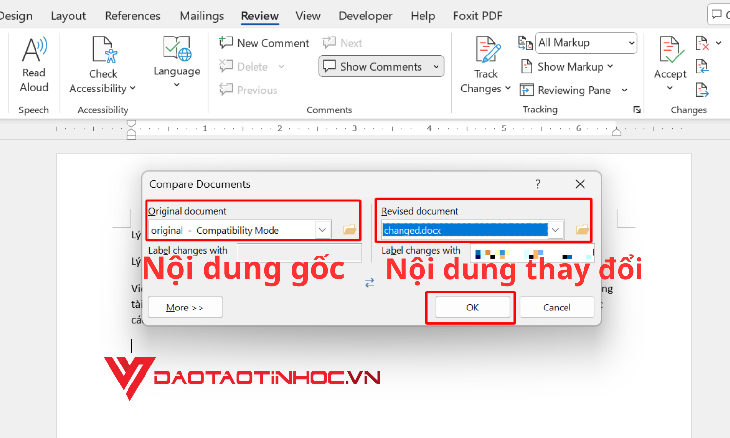Hướng dẫn so sánh 2 file Word bằng công cụ Compare  - bước 2
