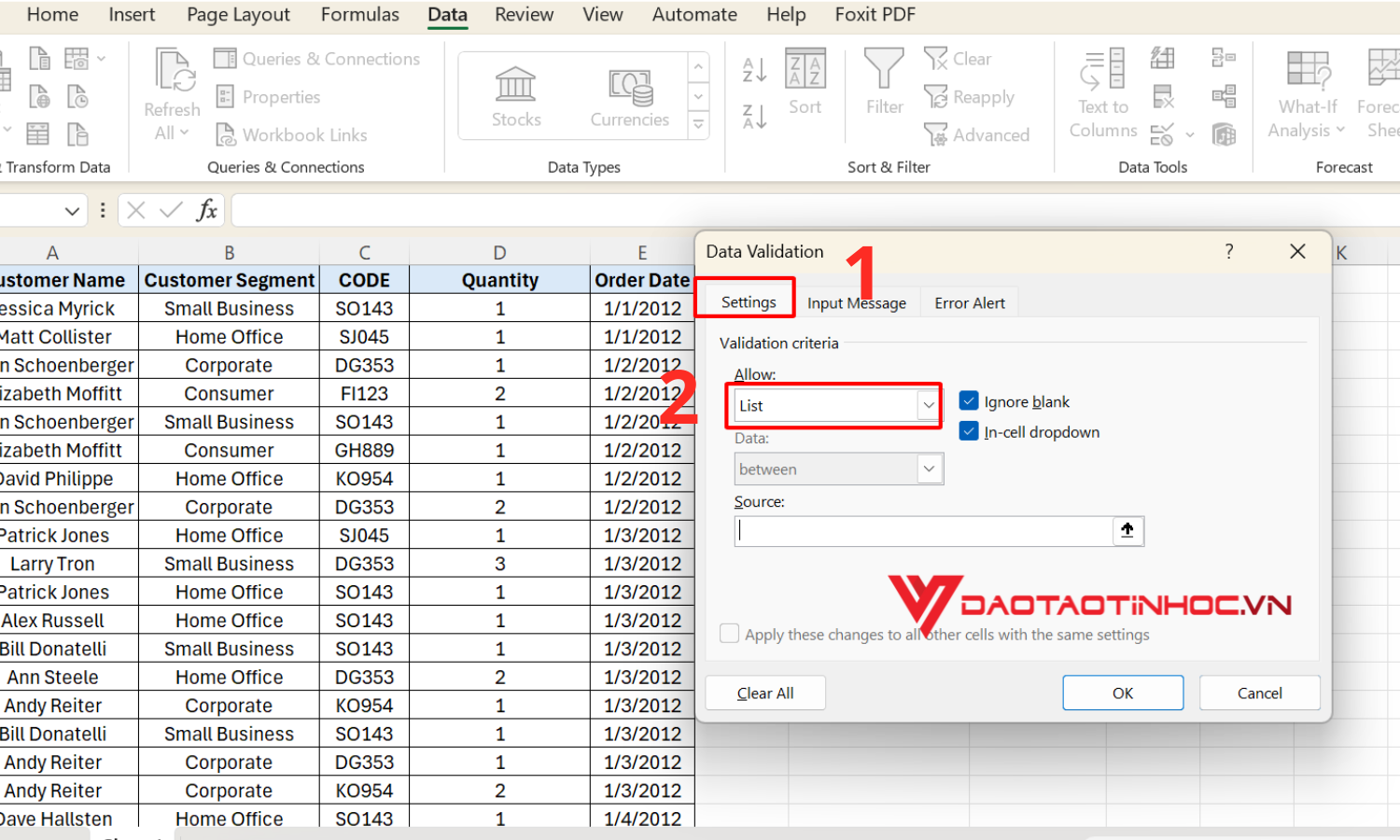 Vào Setting, ở mục Allow, chọn List