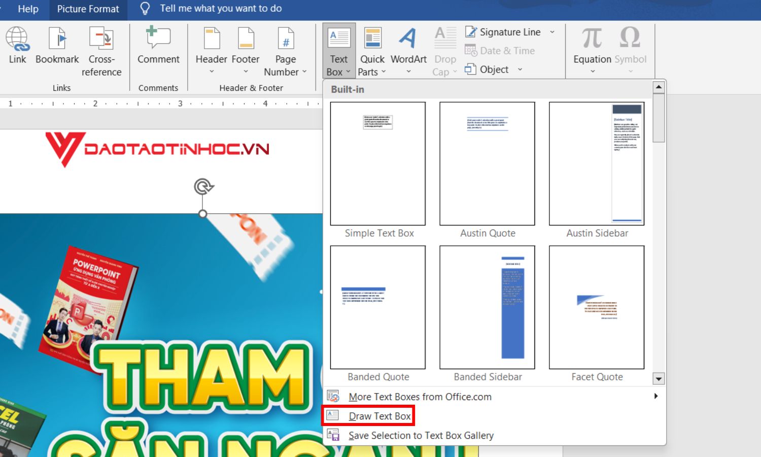 Cách chèn chữ vào ảnh trong word bước 3