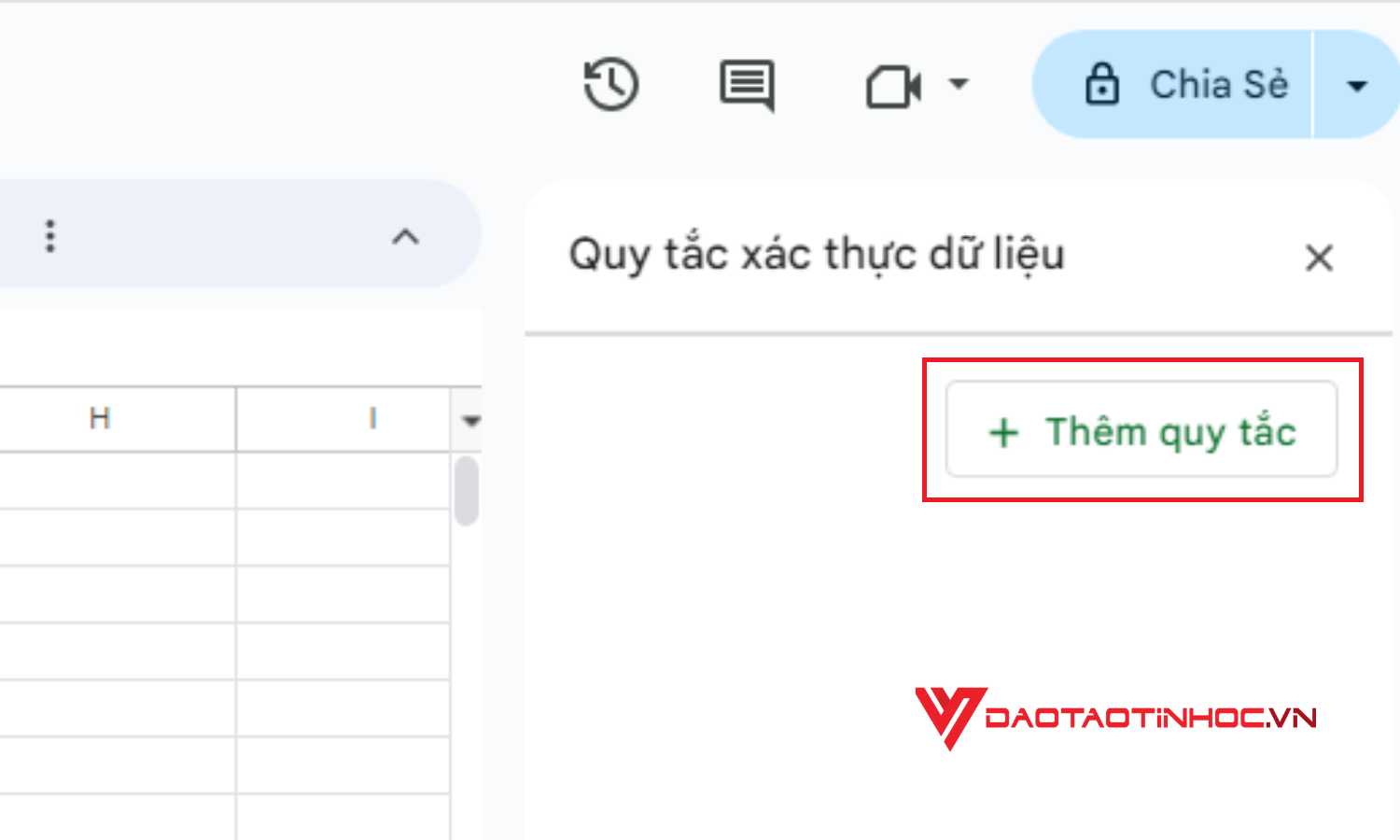 Cách tạo lựa chọn trong Google Sheet khi đã có sẵn dữ liệu trong bảng tính - Bước 3