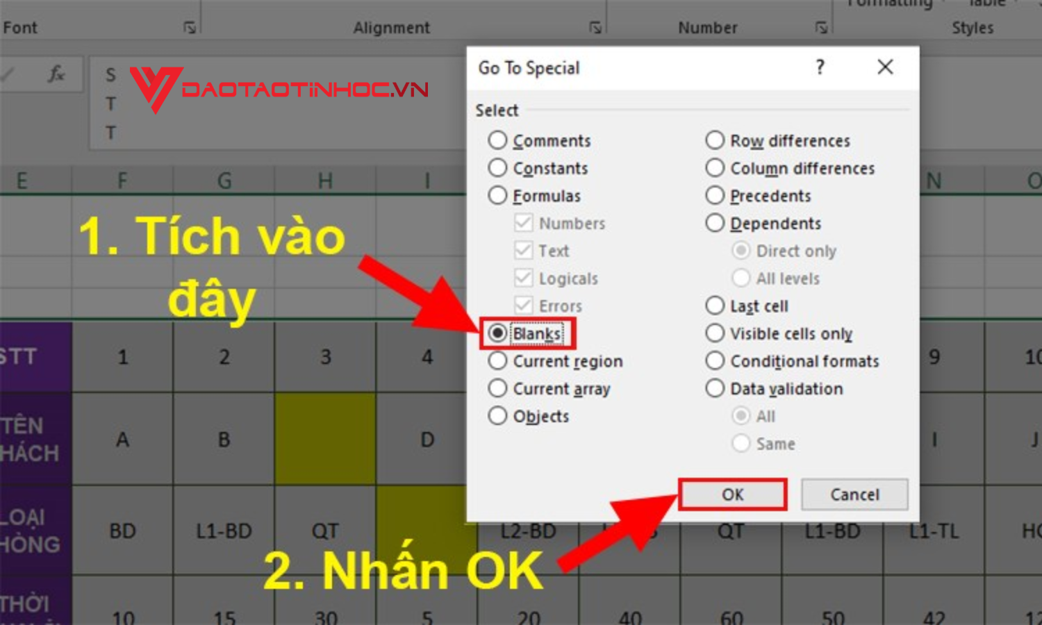 Cách xóa ô trống trong Excel - Bước 3
