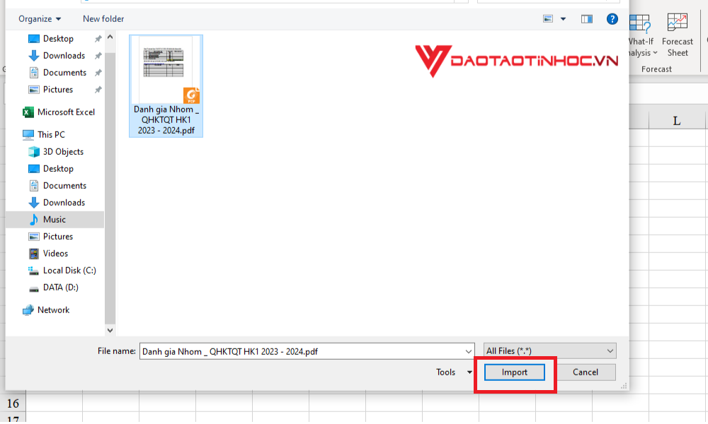 Chuyển file PDF sang Excel trực tiếp - Bước 3