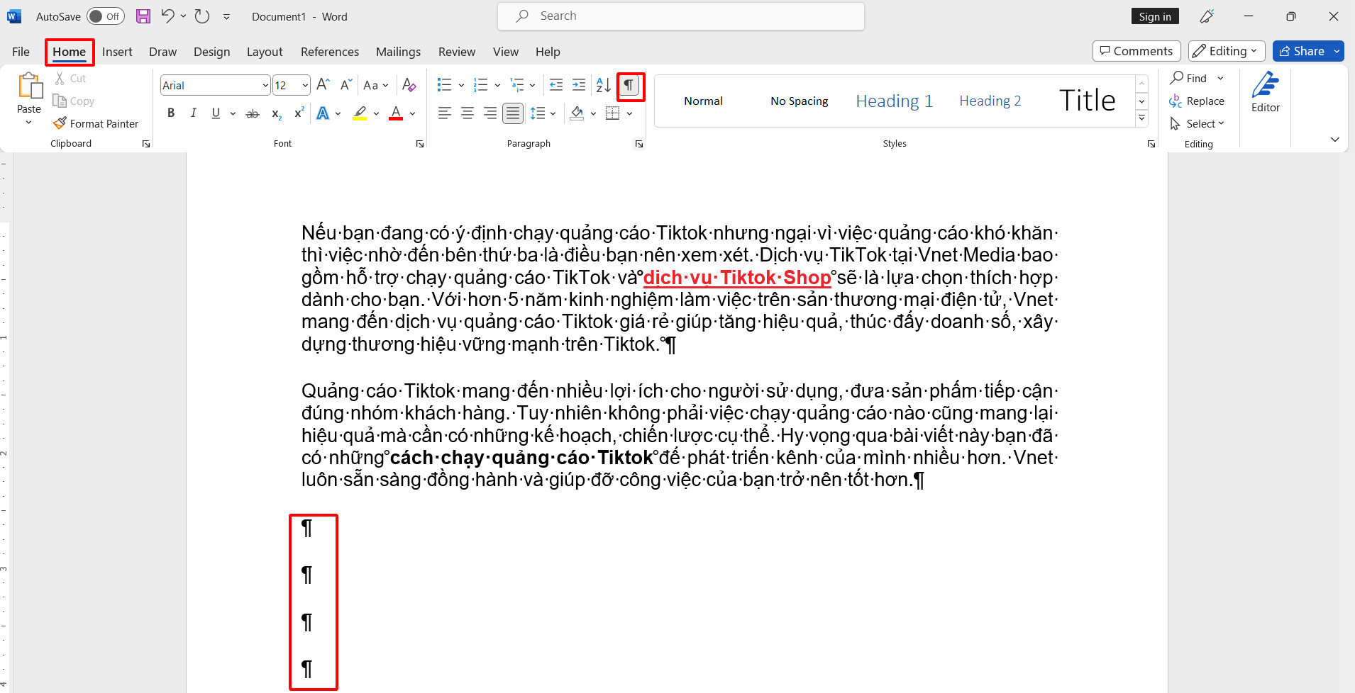 Dùng Paragraph để bỏ khoảng trắng trong Word