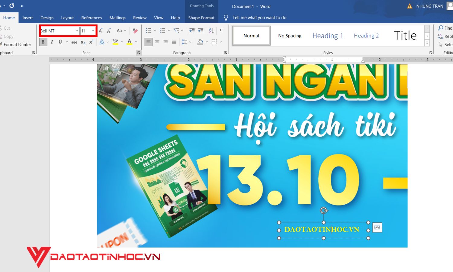 Cách chèn chữ vào ảnh trong word bước 4