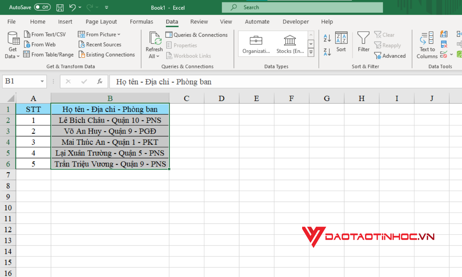 Cách chia 1 ô thành nhiều ô trong Excel bằng Text to Columns - Bước 2