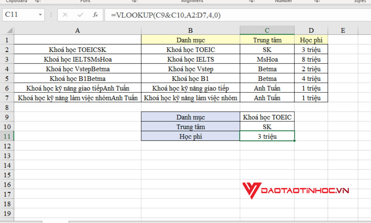 Cách dùng hàm VLOOKUP nhiều điều kiện - Bước 2