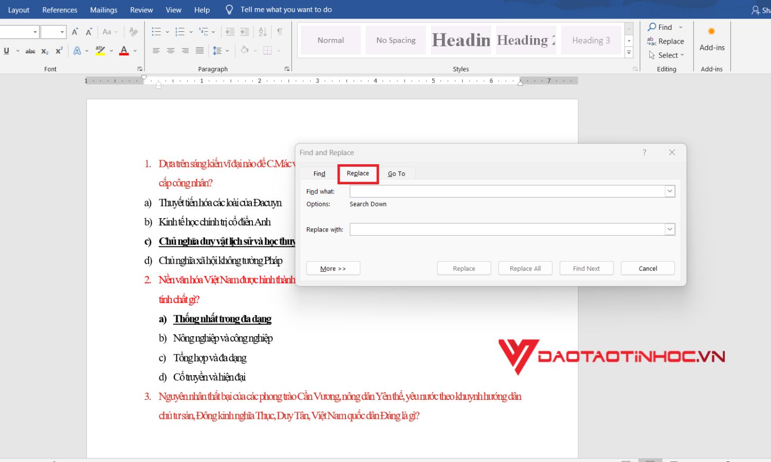 Cách chỉnh khoảng cách chữ trong word với các đáp án trắc nghiệm - Bước 1 
