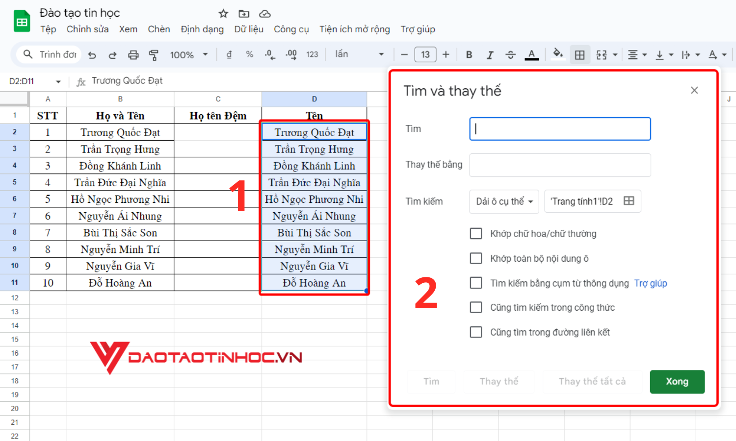 Nhấn tổ hợp phím CTRL + H để mở bảng Find and Replace (Tìm và thay thế)