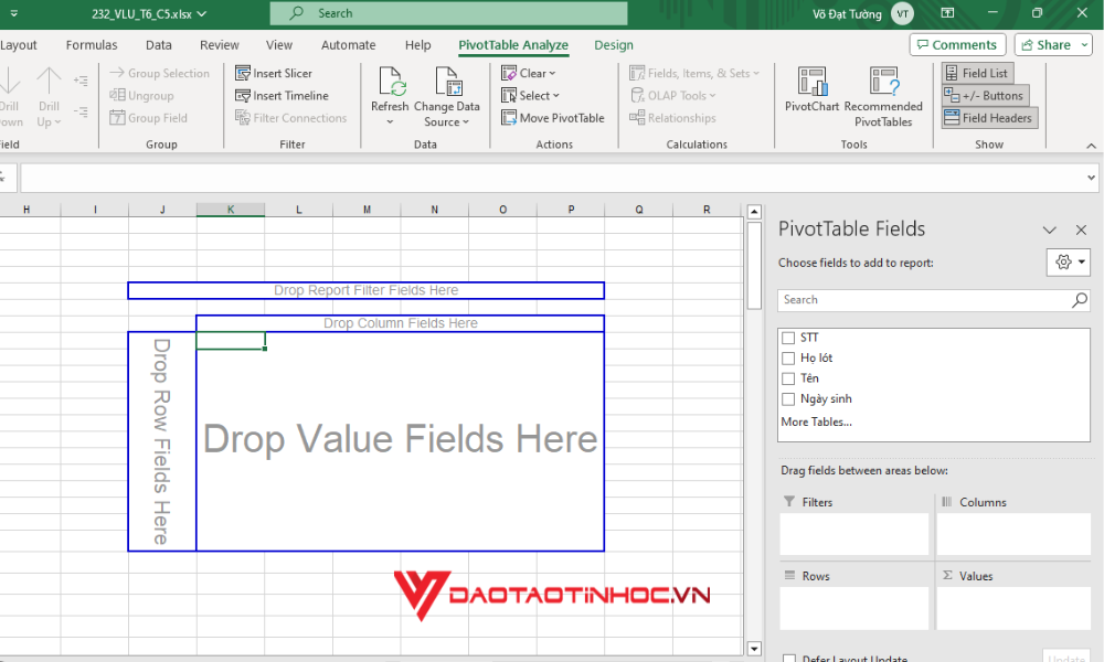 Cách sử dụng Pivot Table - Bước 5