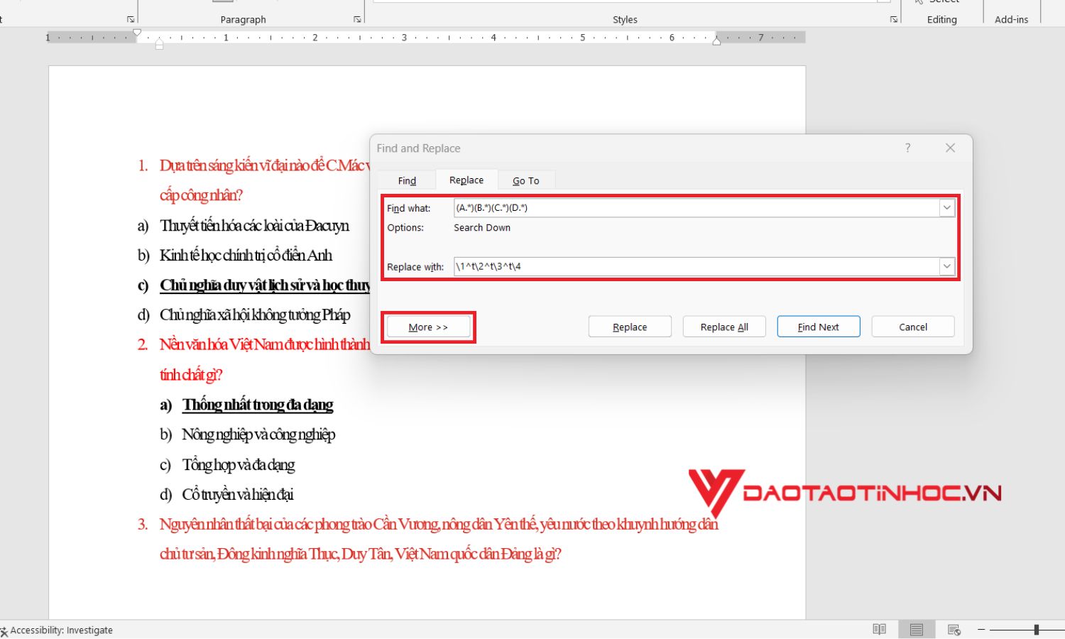 Cách chỉnh khoảng cách chữ trong word với các đáp án trắc nghiệm - Bước 2