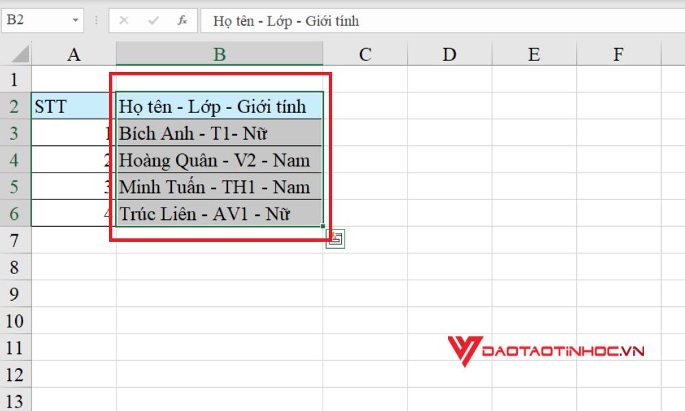 Cách tách 1 ô thành nhiều ô trong Excel - Bước 1
