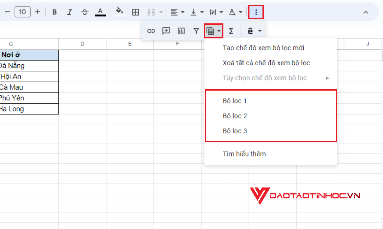 Cách tạo bộ lọc trong Google Sheet - Bước 4