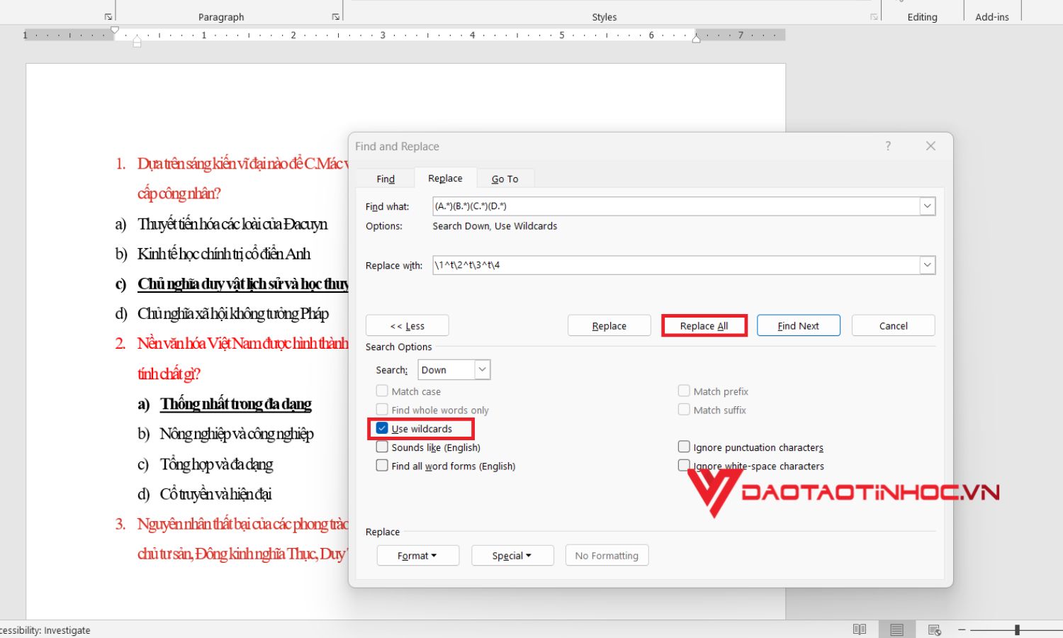 Cách chỉnh khoảng cách chữ trong word với các đáp án trắc nghiệm - Bước 3