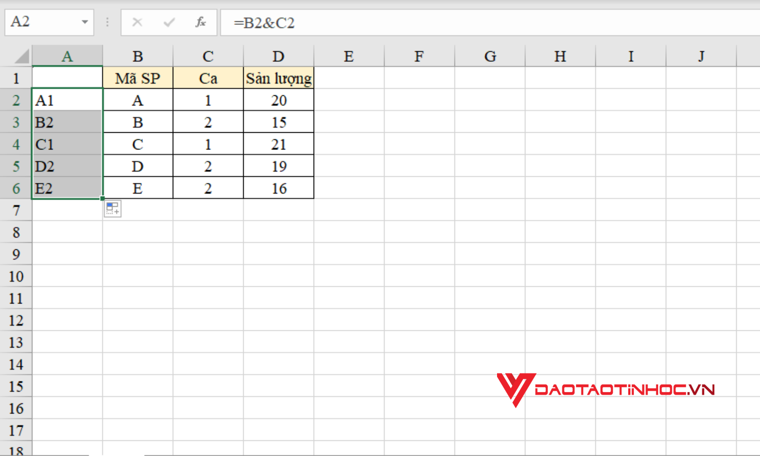 Cách sử dụng hàm VLOOKUP nhiều điều kiện - Bước 1