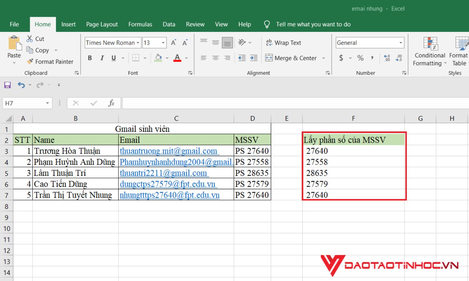 Kết quả dùng hàm LEN kết hợp với RIGHT là hàm lấy ký tự trong excel