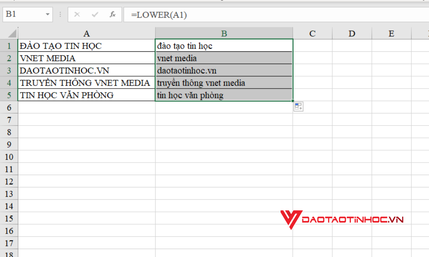 Chuyển chữ hoa thành chữ thường trong Excel bằng hàm LOWER - Bước 3