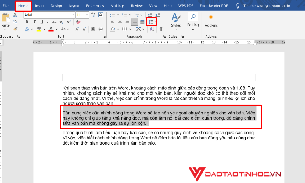 Cách căn chỉnh dòng trong Word bước 1
