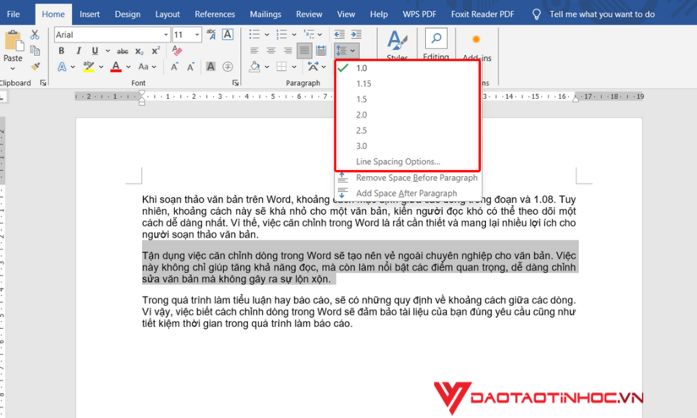 Cách căn chỉnh dòng trong Word bước 2