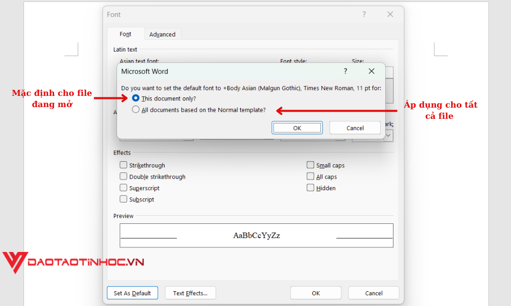 Cách chỉnh font chữ mặc định trong Word bước 4
