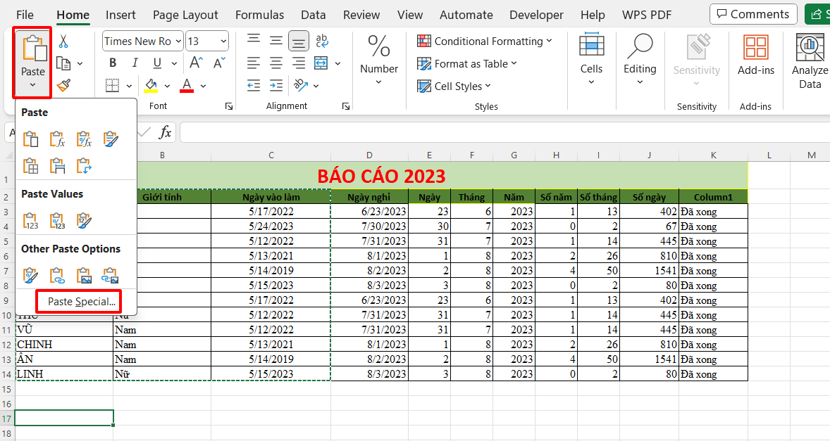 Cách copy dữ liệu trong Excel với Paste Special 2
