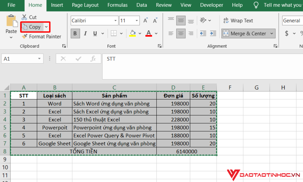 Cách copy từ Excel sang Word giữ nguyên định dạng với Paste Special bước 1