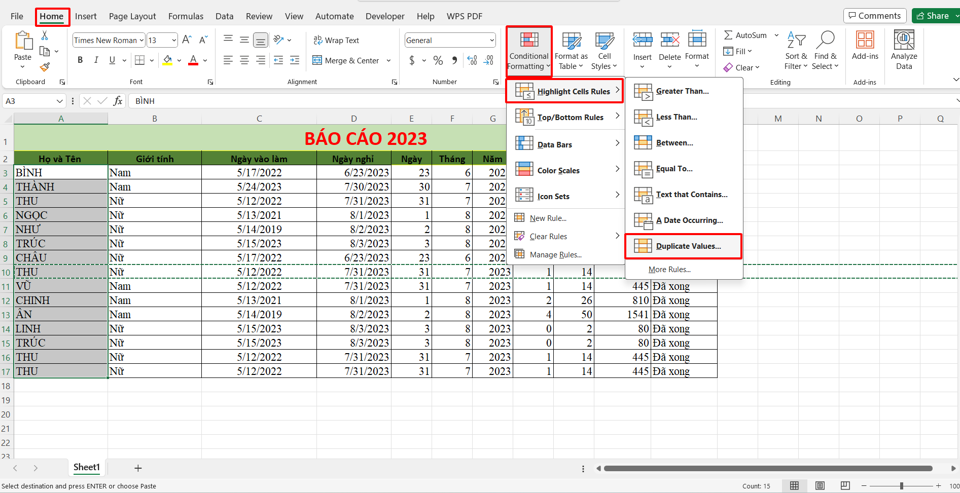 Cách dùng Duplicate trong Excel