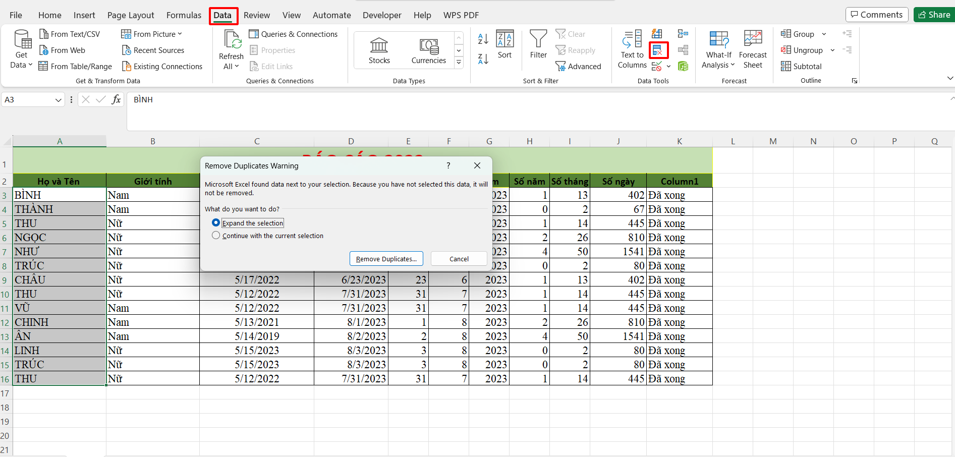 Cách dùng Remove Duplicate trong Excel