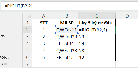 Cách lấy ký tự cuối trong Excel