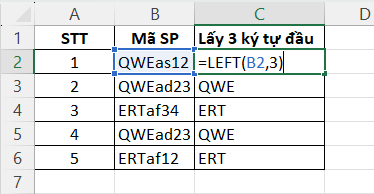 Cách lấy ký tự đầu trong Excel