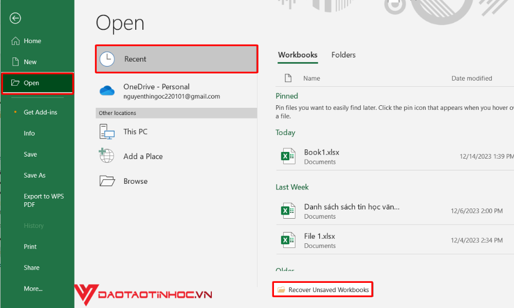 Cách lấy lại file Excel chưa lưu khi máy tính bị tắt đột ngột 1