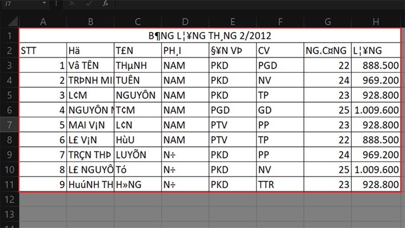 Cách sửa lỗi font chữ trong Excel