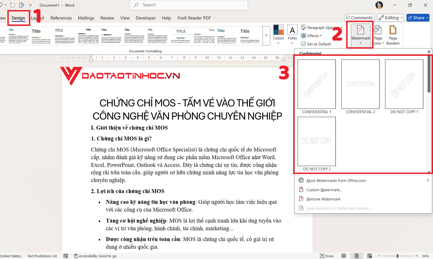 Cách tạo Watermark mặc định trong Word