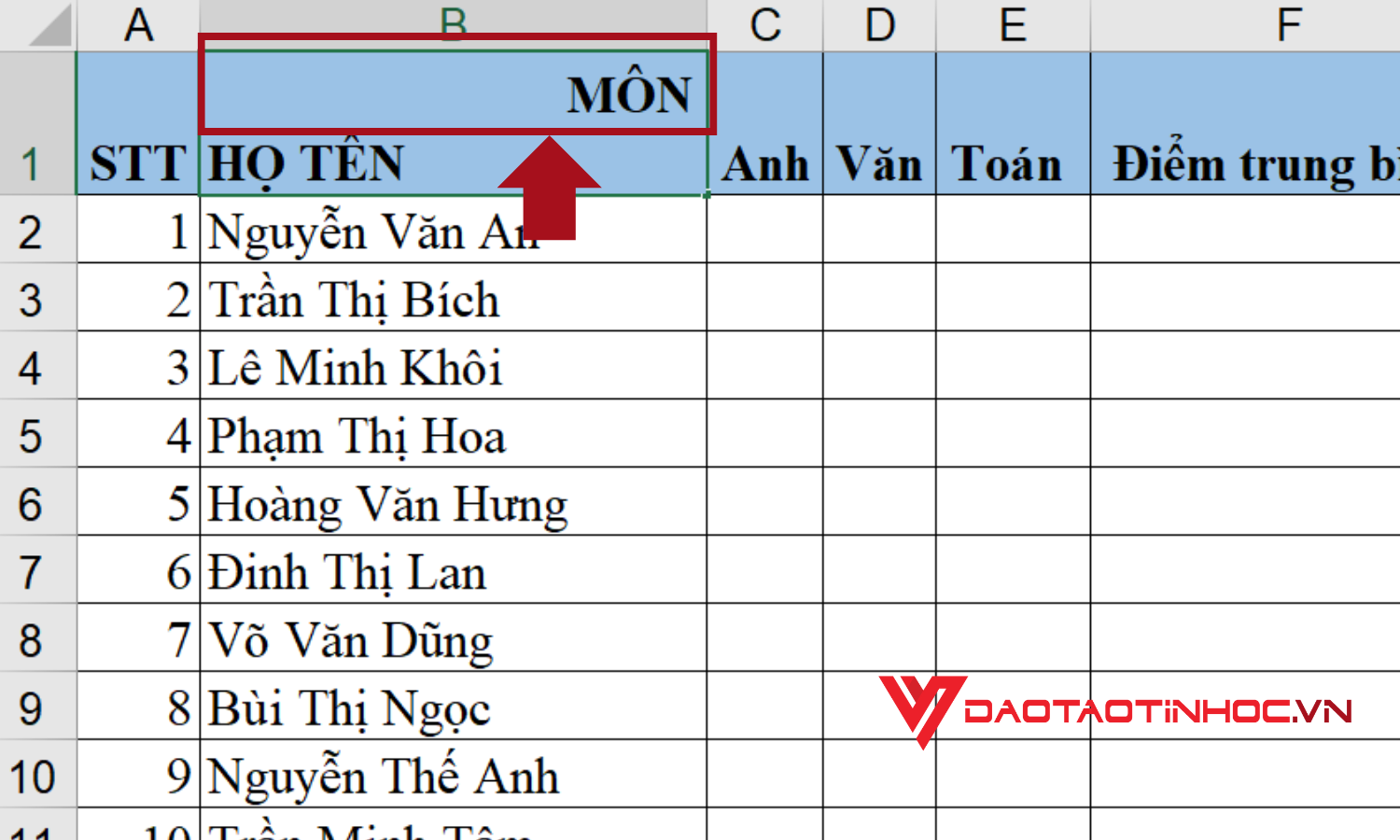 Cách chỉnh văn bản trong ô được gạch chéo