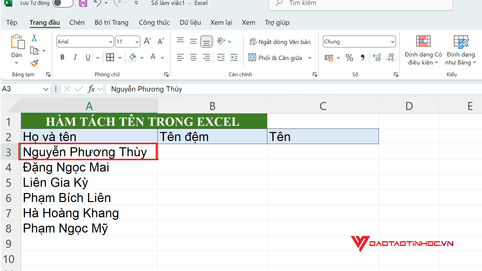 Đặt chuột để Excel nhận lệnh